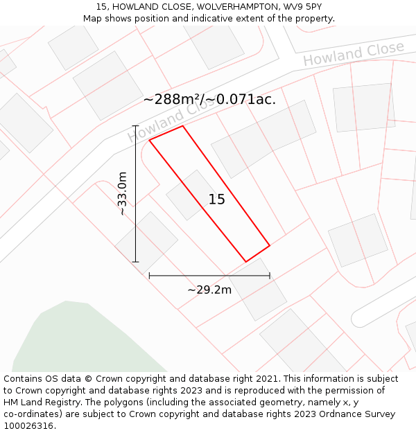 15, HOWLAND CLOSE, WOLVERHAMPTON, WV9 5PY: Plot and title map
