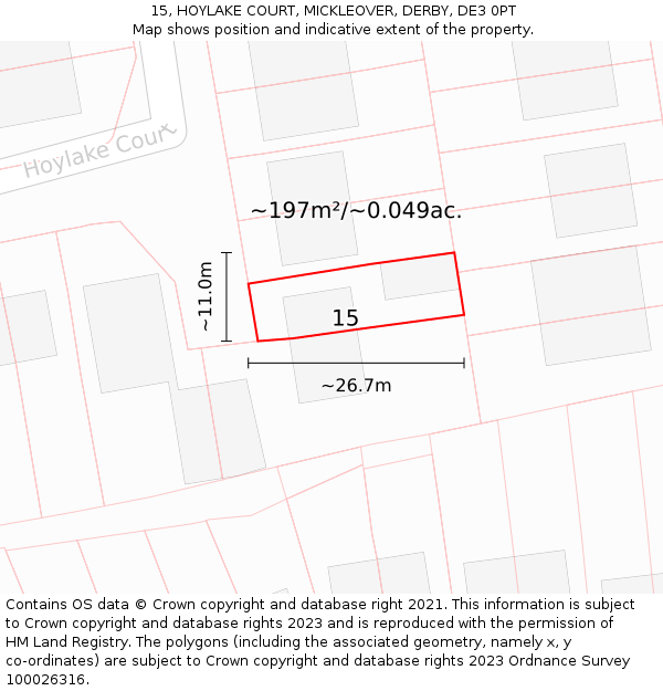 15, HOYLAKE COURT, MICKLEOVER, DERBY, DE3 0PT: Plot and title map