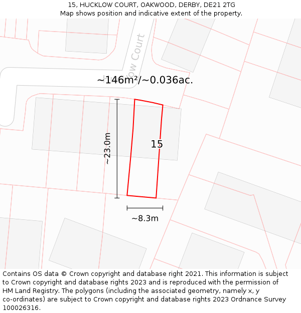 15, HUCKLOW COURT, OAKWOOD, DERBY, DE21 2TG: Plot and title map