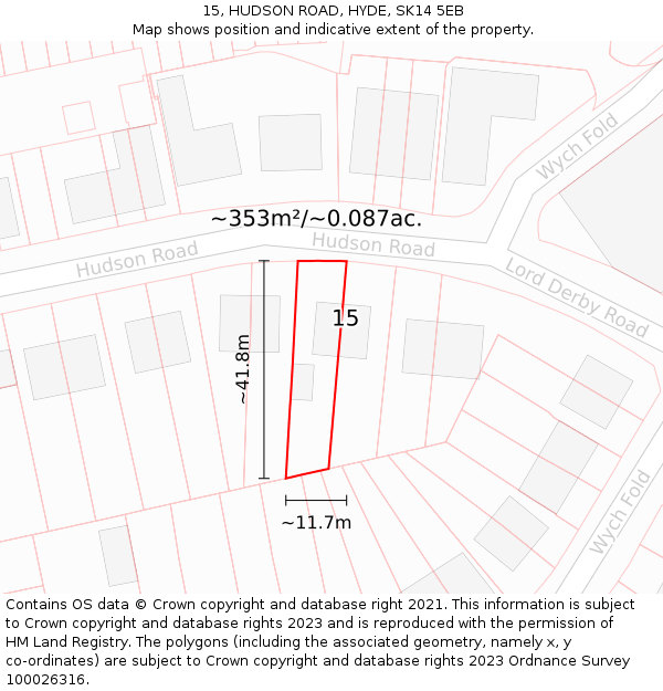 15, HUDSON ROAD, HYDE, SK14 5EB: Plot and title map