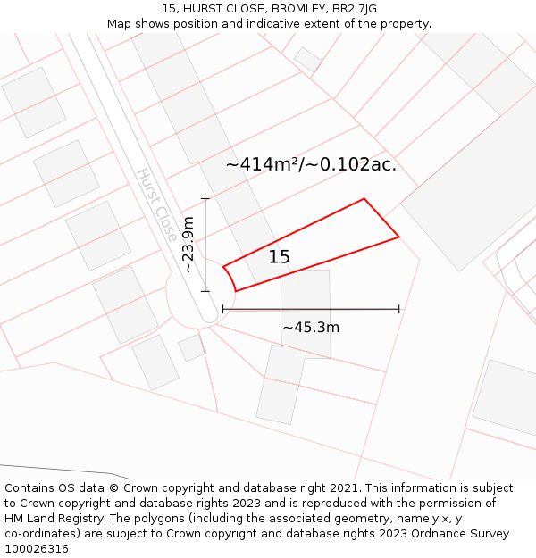 15, HURST CLOSE, BROMLEY, BR2 7JG: Plot and title map