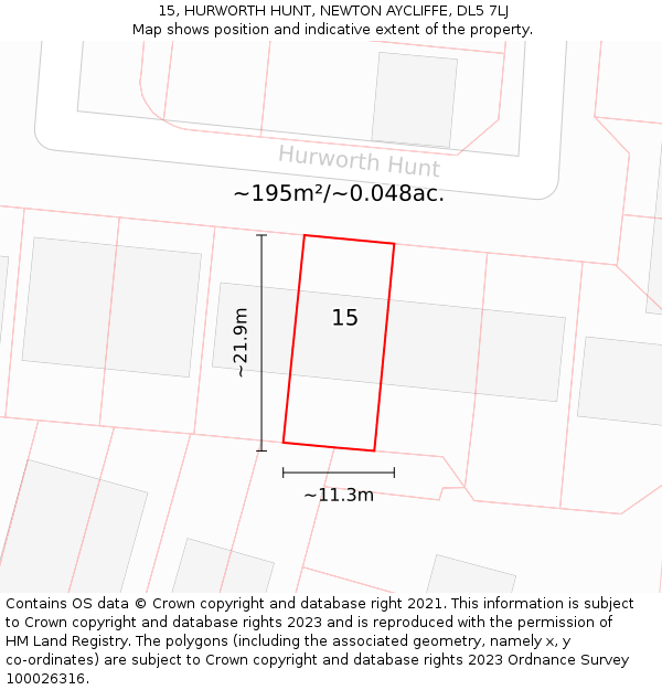 15, HURWORTH HUNT, NEWTON AYCLIFFE, DL5 7LJ: Plot and title map