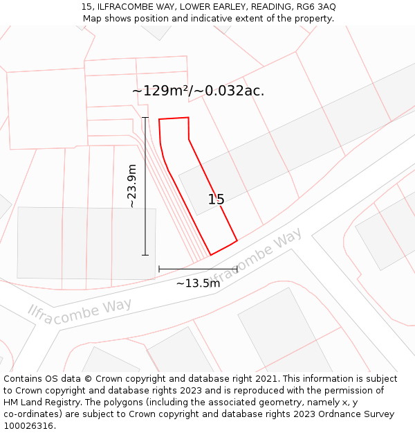 15, ILFRACOMBE WAY, LOWER EARLEY, READING, RG6 3AQ: Plot and title map