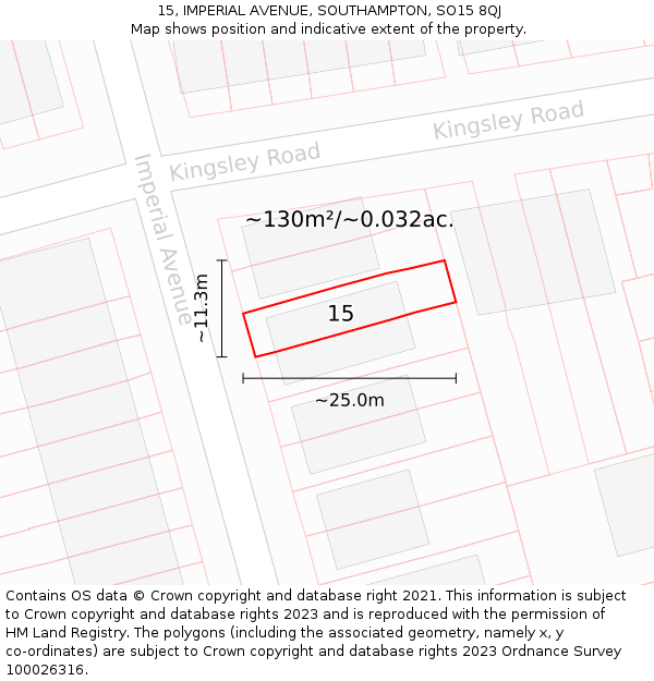 15, IMPERIAL AVENUE, SOUTHAMPTON, SO15 8QJ: Plot and title map