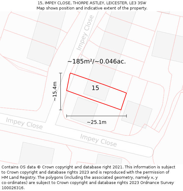 15, IMPEY CLOSE, THORPE ASTLEY, LEICESTER, LE3 3SW: Plot and title map