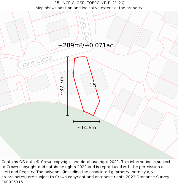 15, INCE CLOSE, TORPOINT, PL11 2JQ: Plot and title map