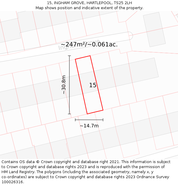 15, INGHAM GROVE, HARTLEPOOL, TS25 2LH: Plot and title map