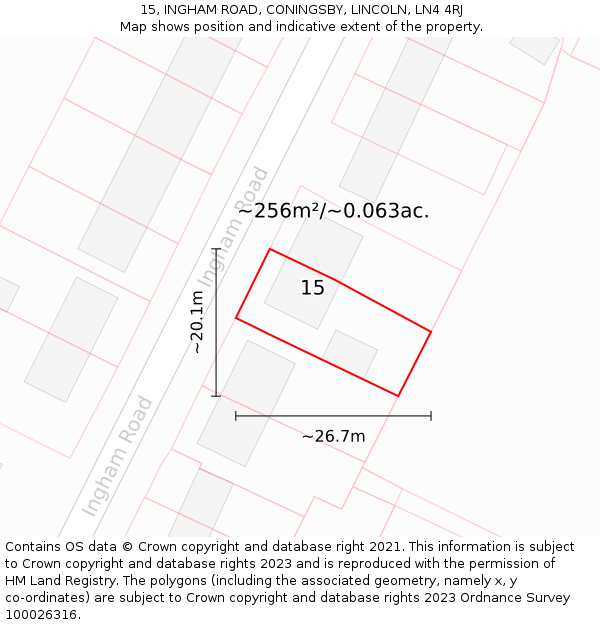 15, INGHAM ROAD, CONINGSBY, LINCOLN, LN4 4RJ: Plot and title map