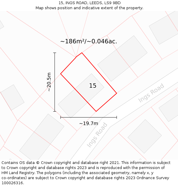 15, INGS ROAD, LEEDS, LS9 9BD: Plot and title map