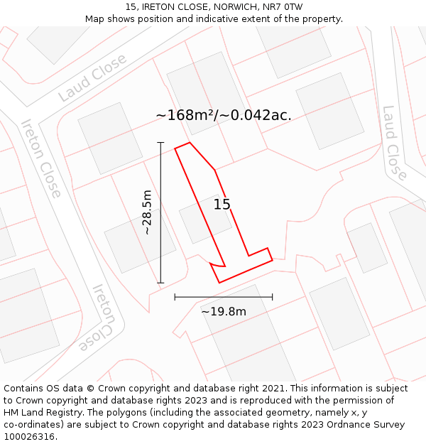 15, IRETON CLOSE, NORWICH, NR7 0TW: Plot and title map