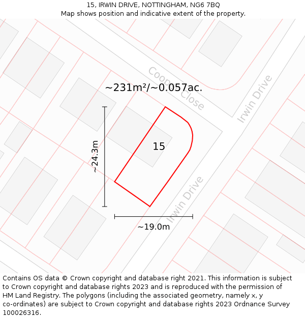15, IRWIN DRIVE, NOTTINGHAM, NG6 7BQ: Plot and title map