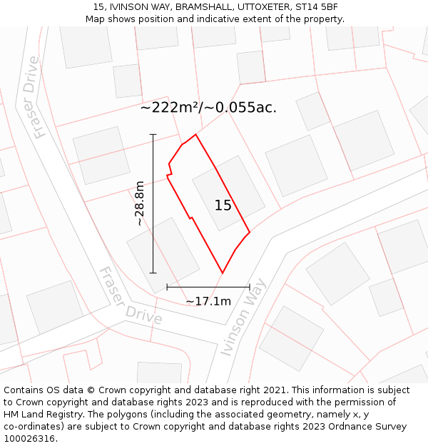15, IVINSON WAY, BRAMSHALL, UTTOXETER, ST14 5BF: Plot and title map