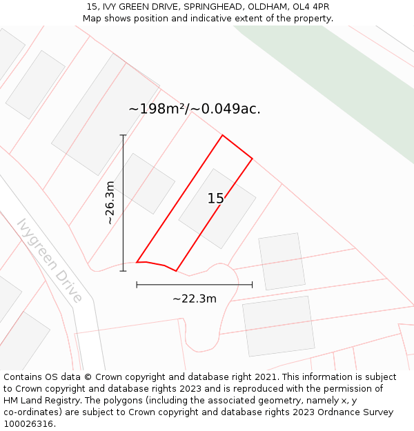 15, IVY GREEN DRIVE, SPRINGHEAD, OLDHAM, OL4 4PR: Plot and title map