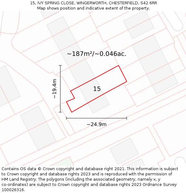 15, IVY SPRING CLOSE, WINGERWORTH, CHESTERFIELD, S42 6RR: Plot and title map