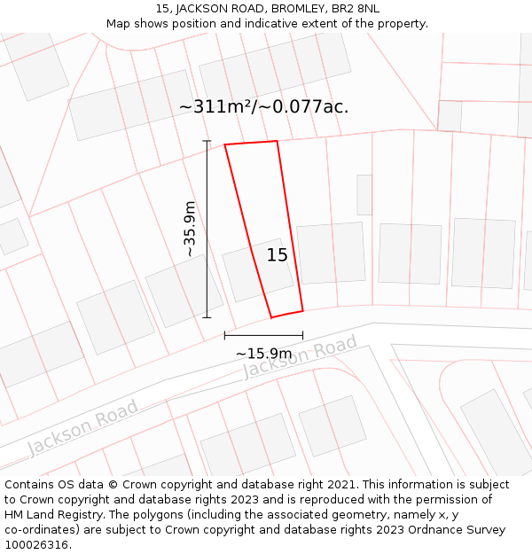 15, JACKSON ROAD, BROMLEY, BR2 8NL: Plot and title map