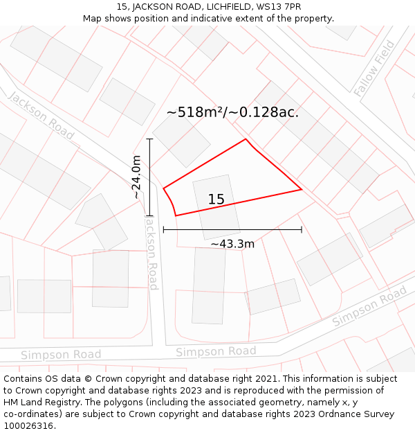 15, JACKSON ROAD, LICHFIELD, WS13 7PR: Plot and title map