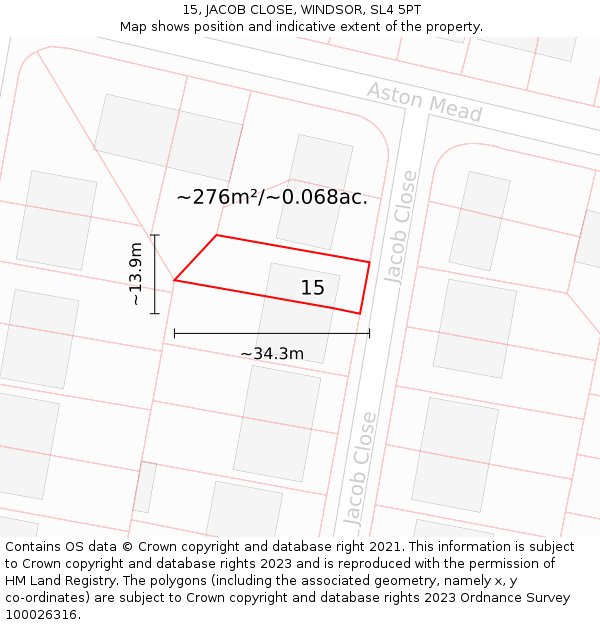 15, JACOB CLOSE, WINDSOR, SL4 5PT: Plot and title map