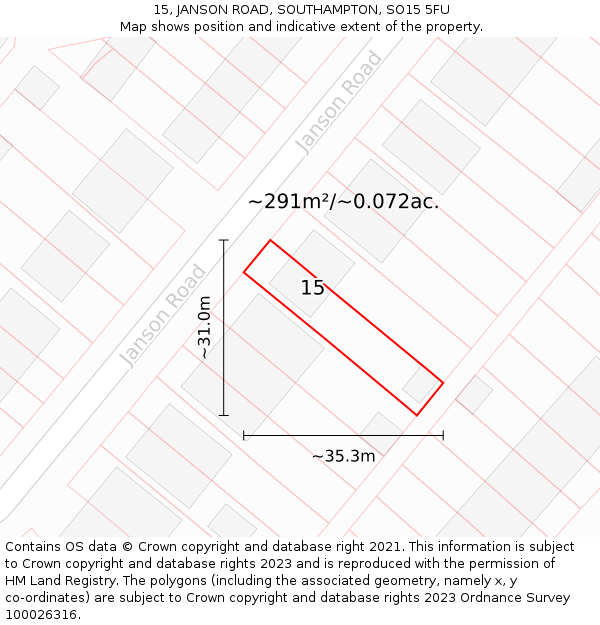15, JANSON ROAD, SOUTHAMPTON, SO15 5FU: Plot and title map