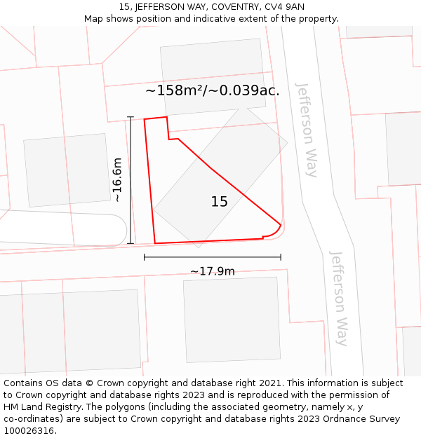 15, JEFFERSON WAY, COVENTRY, CV4 9AN: Plot and title map