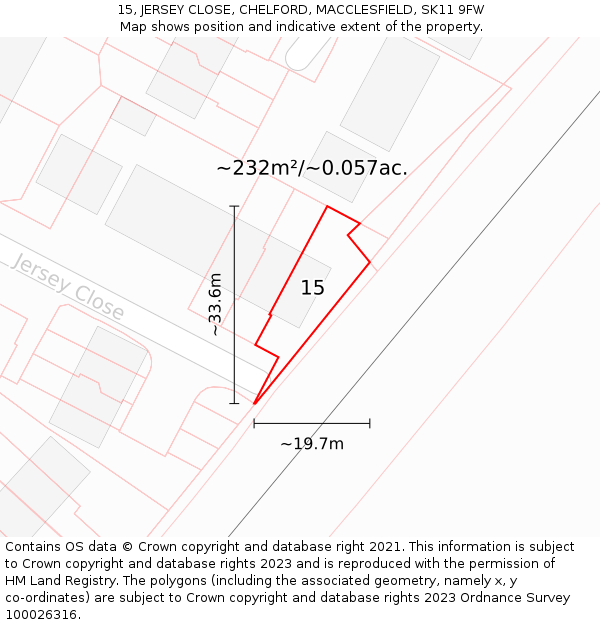 15, JERSEY CLOSE, CHELFORD, MACCLESFIELD, SK11 9FW: Plot and title map