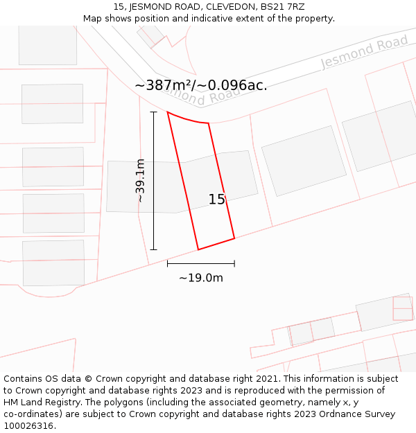 15, JESMOND ROAD, CLEVEDON, BS21 7RZ: Plot and title map