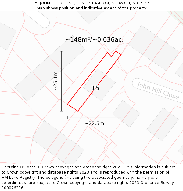15, JOHN HILL CLOSE, LONG STRATTON, NORWICH, NR15 2PT: Plot and title map