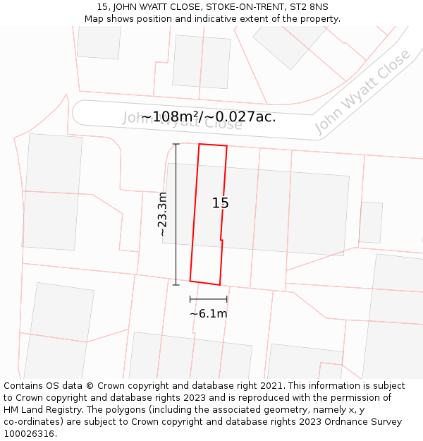 15, JOHN WYATT CLOSE, STOKE-ON-TRENT, ST2 8NS: Plot and title map