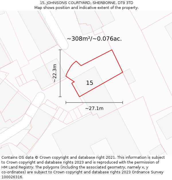 15, JOHNSONS COURTYARD, SHERBORNE, DT9 3TD: Plot and title map