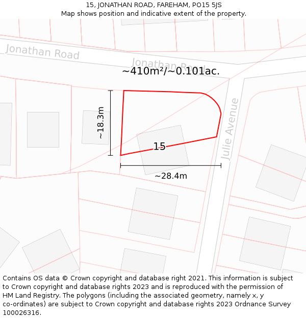 15, JONATHAN ROAD, FAREHAM, PO15 5JS: Plot and title map