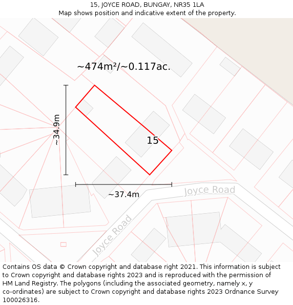 15, JOYCE ROAD, BUNGAY, NR35 1LA: Plot and title map