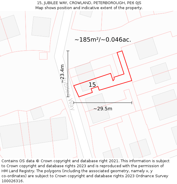 15, JUBILEE WAY, CROWLAND, PETERBOROUGH, PE6 0JS: Plot and title map