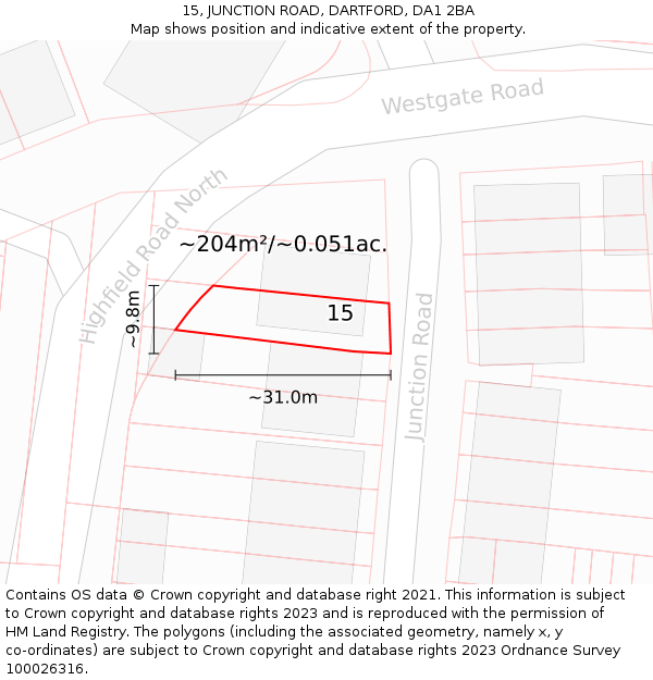15, JUNCTION ROAD, DARTFORD, DA1 2BA: Plot and title map