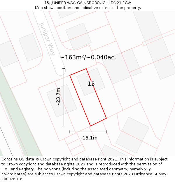15, JUNIPER WAY, GAINSBOROUGH, DN21 1GW: Plot and title map