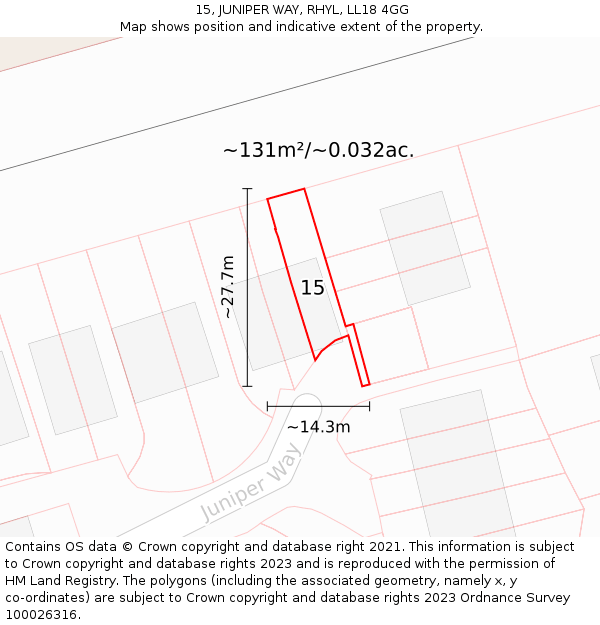 15, JUNIPER WAY, RHYL, LL18 4GG: Plot and title map