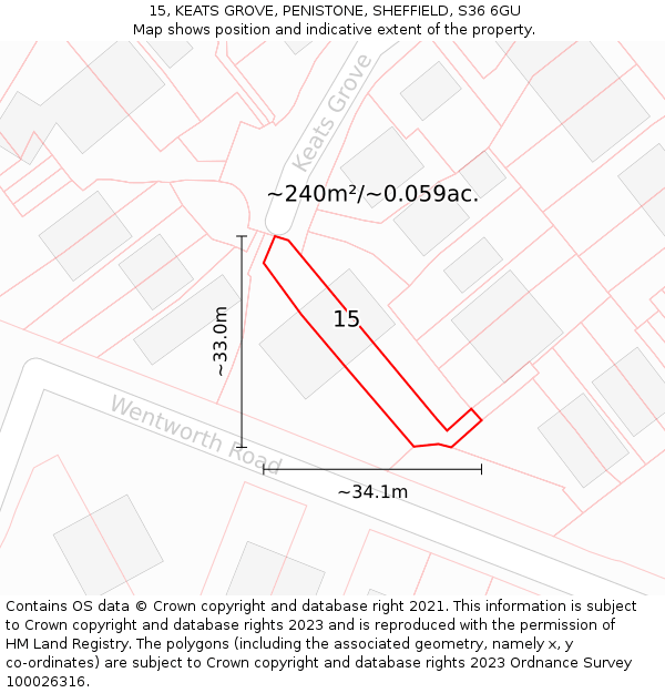 15, KEATS GROVE, PENISTONE, SHEFFIELD, S36 6GU: Plot and title map