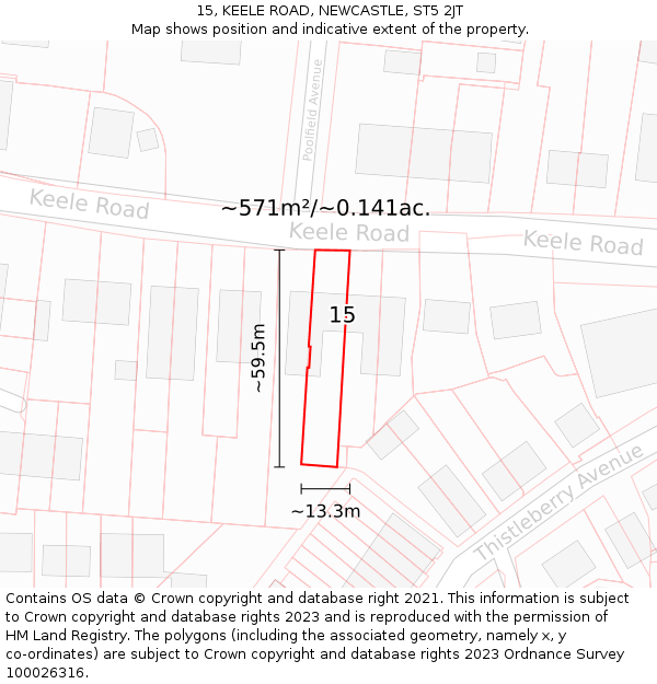 15, KEELE ROAD, NEWCASTLE, ST5 2JT: Plot and title map