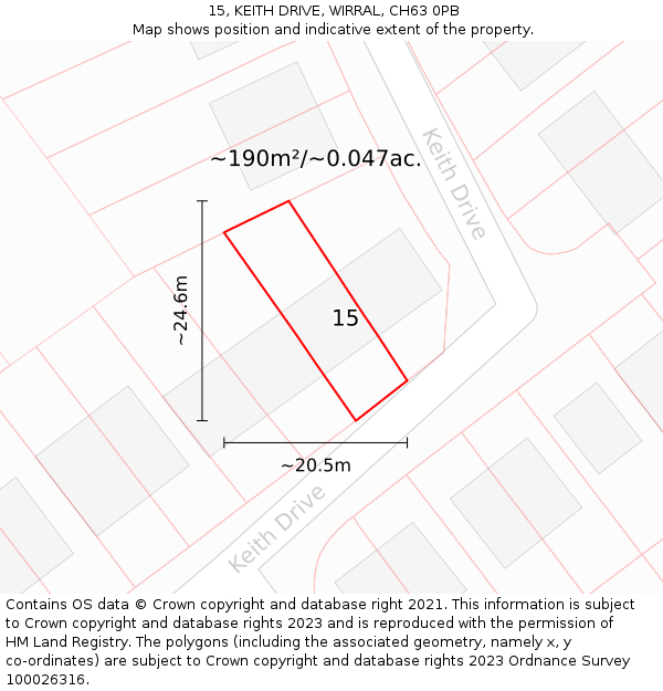 15, KEITH DRIVE, WIRRAL, CH63 0PB: Plot and title map