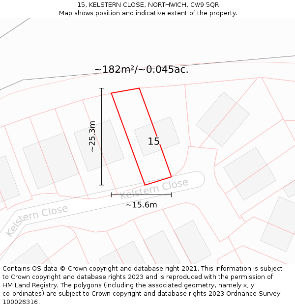 15, KELSTERN CLOSE, NORTHWICH, CW9 5QR: Plot and title map
