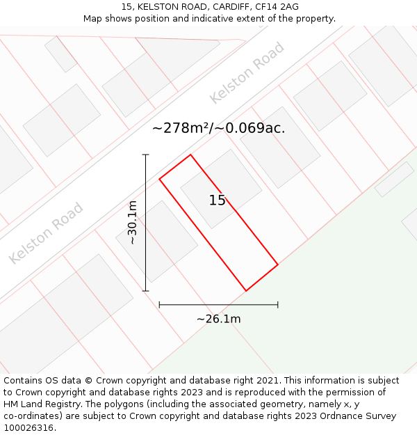 15, KELSTON ROAD, CARDIFF, CF14 2AG: Plot and title map