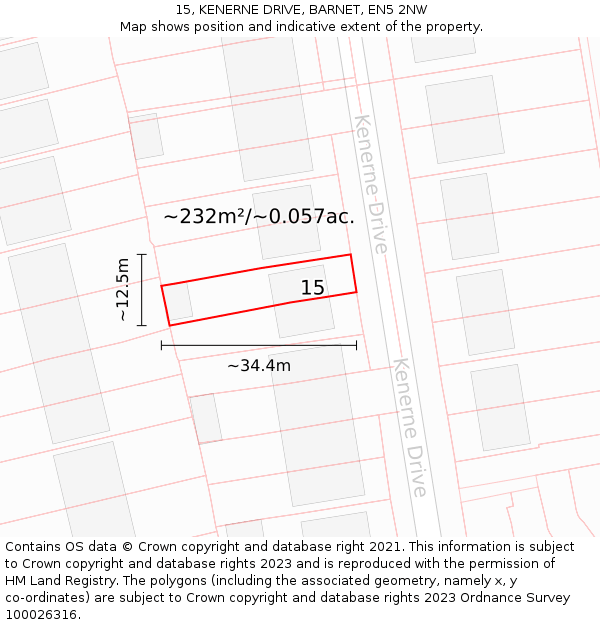 15, KENERNE DRIVE, BARNET, EN5 2NW: Plot and title map