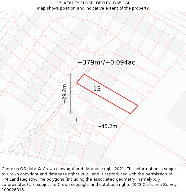 15, KENLEY CLOSE, BEXLEY, DA5 1AL: Plot and title map