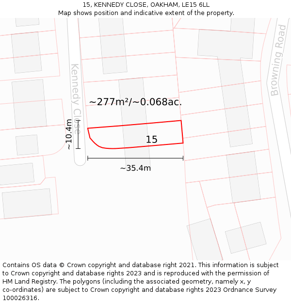 15, KENNEDY CLOSE, OAKHAM, LE15 6LL: Plot and title map