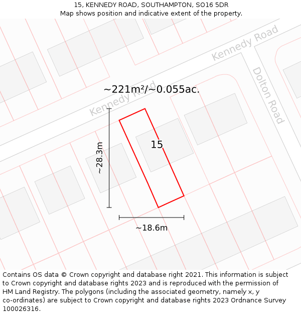15, KENNEDY ROAD, SOUTHAMPTON, SO16 5DR: Plot and title map