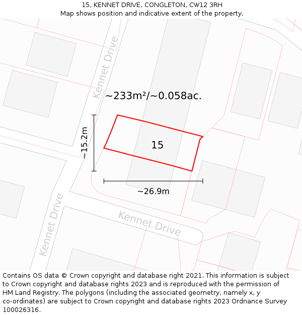 15, KENNET DRIVE, CONGLETON, CW12 3RH: Plot and title map