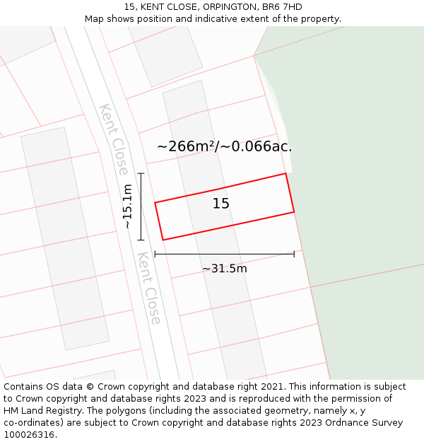 15, KENT CLOSE, ORPINGTON, BR6 7HD: Plot and title map