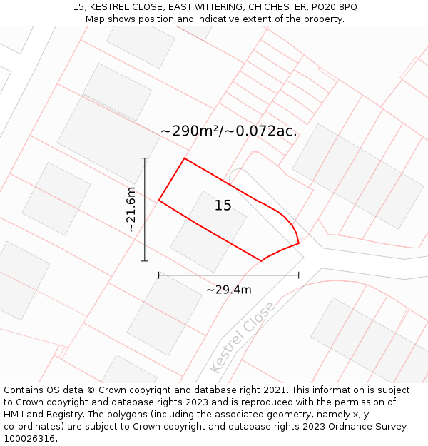 15, KESTREL CLOSE, EAST WITTERING, CHICHESTER, PO20 8PQ: Plot and title map