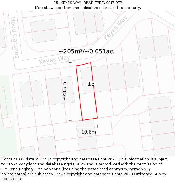 15, KEYES WAY, BRAINTREE, CM7 9TR: Plot and title map