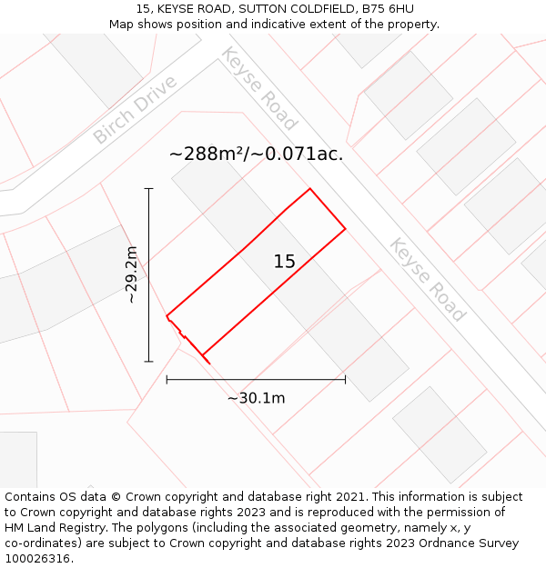 15, KEYSE ROAD, SUTTON COLDFIELD, B75 6HU: Plot and title map