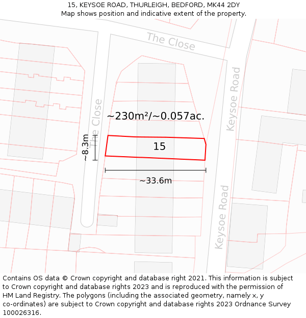 15, KEYSOE ROAD, THURLEIGH, BEDFORD, MK44 2DY: Plot and title map