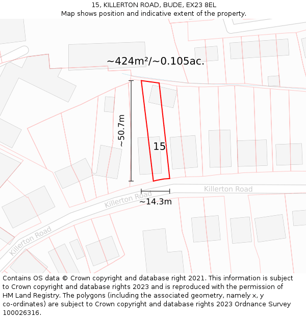 15, KILLERTON ROAD, BUDE, EX23 8EL: Plot and title map